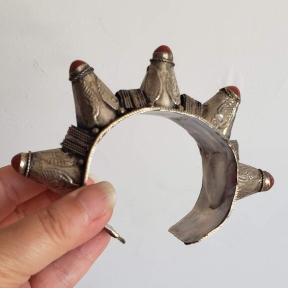 Tribal Ethnic CARNELIAN CUFF Bracelet Rustic Metal Natural Stone - Picture 9 of 14